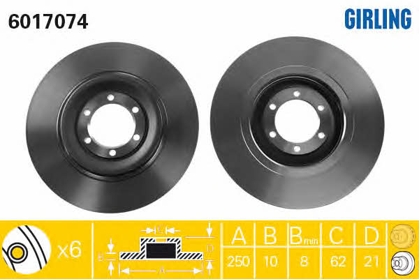 Girling 6017074 Rear brake disc, non-ventilated 6017074: Buy near me in Poland at 2407.PL - Good price!