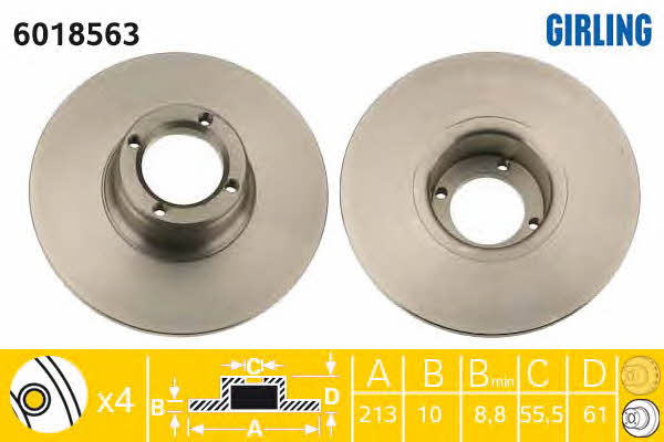 Girling 6018563 Unventilated front brake disc 6018563: Buy near me in Poland at 2407.PL - Good price!