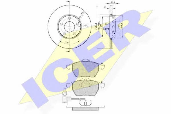 Icer 30808-4063 Front ventilated brake discs with pads, set 308084063: Buy near me in Poland at 2407.PL - Good price!