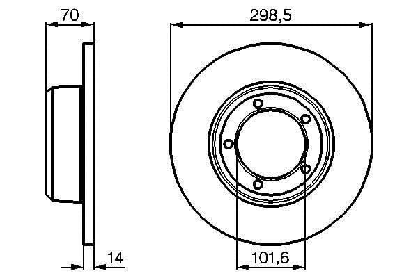 Scheibenbremse Land Rover Defender: 0986478827 Bosch Unbelüftete Bremsscheibe vorne