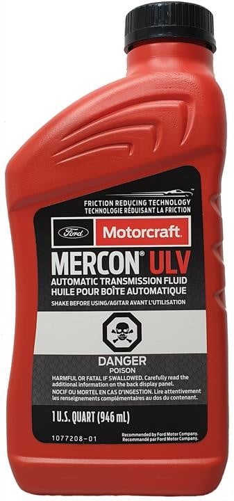 Motorcraft XT-12-QULV Olej przekładniowy Motorcraft Mercon ULV Transmission Fluid, 0,946 l XT12QULV: Dobra cena w Polsce na 2407.PL - Kup Teraz!