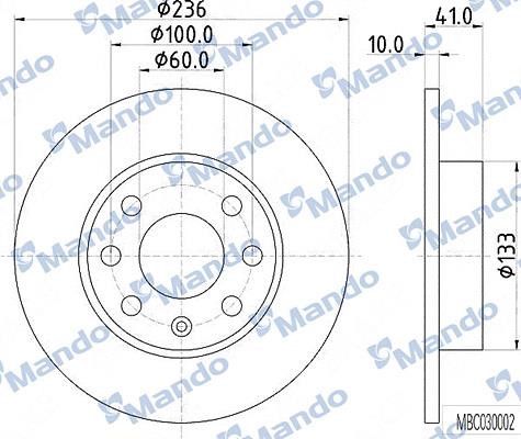 Mando MBC030002 Unventilated front brake disc MBC030002: Buy near me in Poland at 2407.PL - Good price!