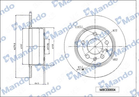 Mando MBC030004 Rear brake disc, non-ventilated MBC030004: Buy near me in Poland at 2407.PL - Good price!
