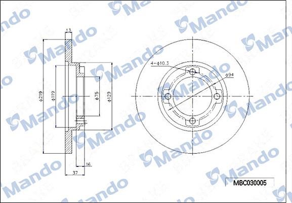 Mando MBC030005 Unventilated front brake disc MBC030005: Buy near me in Poland at 2407.PL - Good price!