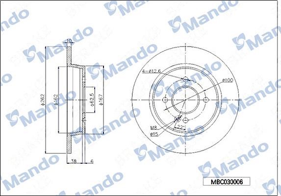 Mando MBC030006 Тормозной диск задний невентилируемый MBC030006: Отличная цена - Купить в Польше на 2407.PL!