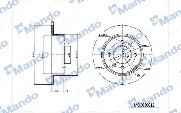 Mando MBC030012 Rear brake disc, non-ventilated MBC030012: Buy near me in Poland at 2407.PL - Good price!