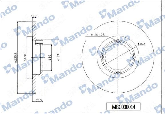 Mando MBC030014 Тормозной диск передний невентилируемый MBC030014: Отличная цена - Купить в Польше на 2407.PL!