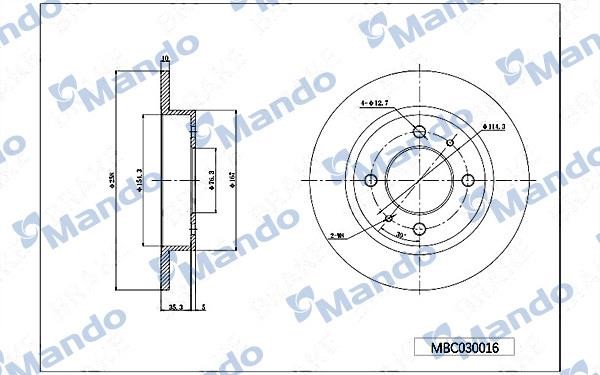 Mando MBC030016 Rear brake disc, non-ventilated MBC030016: Buy near me in Poland at 2407.PL - Good price!