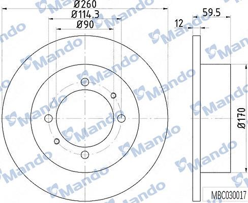 Mando MBC030017 Rear brake disc, non-ventilated MBC030017: Buy near me in Poland at 2407.PL - Good price!