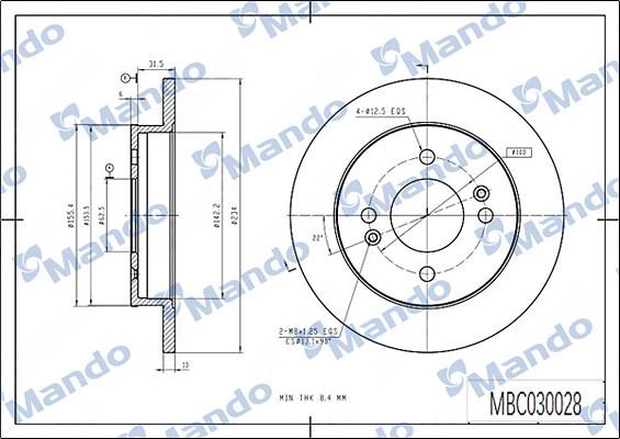 Mando MBC030028 Тормозной диск задний невентилируемый MBC030028: Отличная цена - Купить в Польше на 2407.PL!