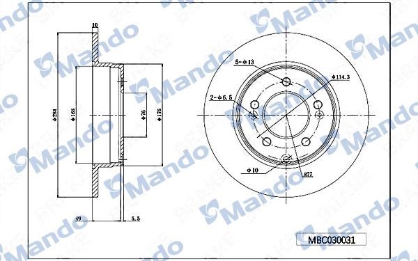 Mando MBC030031 Rear brake disc, non-ventilated MBC030031: Buy near me in Poland at 2407.PL - Good price!