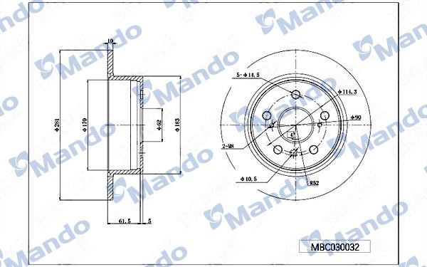 Mando MBC030032 Rear brake disc, non-ventilated MBC030032: Buy near me in Poland at 2407.PL - Good price!