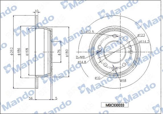 Mando MBC030033 Rear brake disc, non-ventilated MBC030033: Buy near me in Poland at 2407.PL - Good price!