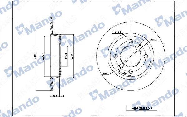 Mando MBC030037 Rear brake disc, non-ventilated MBC030037: Buy near me in Poland at 2407.PL - Good price!