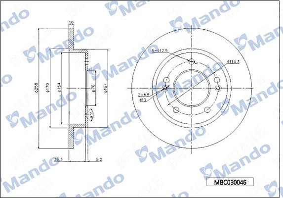 Mando MBC030046 Rear brake disc, non-ventilated MBC030046: Buy near me in Poland at 2407.PL - Good price!