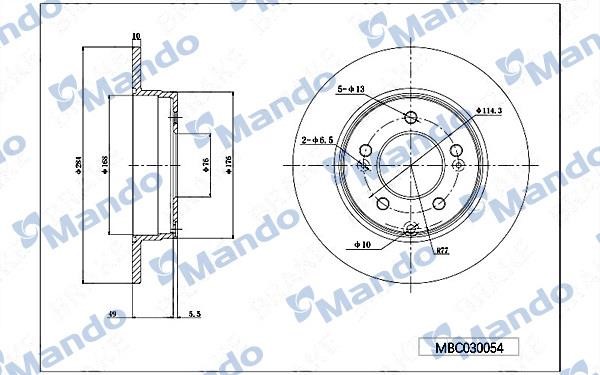 Mando MBC030054 Rear brake disc, non-ventilated MBC030054: Buy near me in Poland at 2407.PL - Good price!