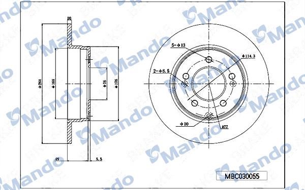 Mando MBC030055 Rear brake disc, non-ventilated MBC030055: Buy near me in Poland at 2407.PL - Good price!