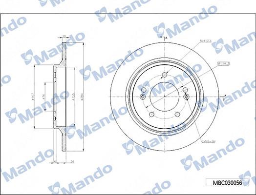 Mando MBC030056 Rear brake disc, non-ventilated MBC030056: Buy near me at 2407.PL in Poland at an Affordable price!