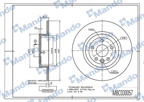 Mando MBC030057 Диск гальмівний задній невентильований MBC030057: Приваблива ціна - Купити у Польщі на 2407.PL!