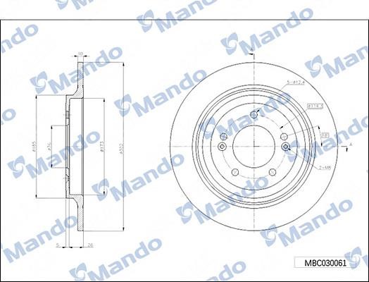 Mando MBC030061 Rear brake disc, non-ventilated MBC030061: Buy near me in Poland at 2407.PL - Good price!