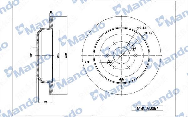 Mando MBC030067 Rear brake disc, non-ventilated MBC030067: Buy near me in Poland at 2407.PL - Good price!