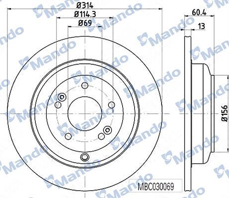 Mando MBC030069 Rear brake disc, non-ventilated MBC030069: Buy near me in Poland at 2407.PL - Good price!