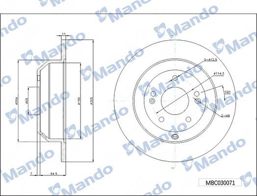 Mando MBC030071 Rear brake disc, non-ventilated MBC030071: Buy near me in Poland at 2407.PL - Good price!