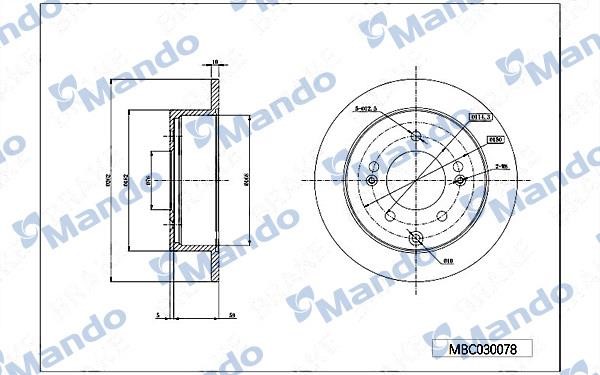 Mando MBC030078 Rear brake disc, non-ventilated MBC030078: Buy near me in Poland at 2407.PL - Good price!