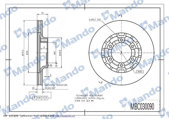 Mando MBC030090 Front brake disc ventilated MBC030090: Buy near me in Poland at 2407.PL - Good price!