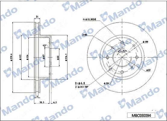 Mando MBC030094 Front brake disc ventilated MBC030094: Buy near me in Poland at 2407.PL - Good price!