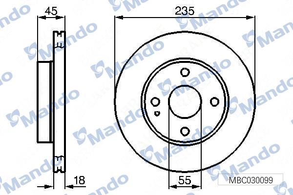 Mando MBC030099 Front brake disc ventilated MBC030099: Buy near me in Poland at 2407.PL - Good price!
