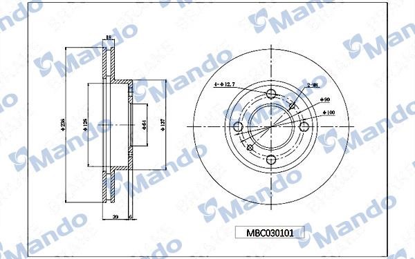 Mando MBC030101 Front brake disc ventilated MBC030101: Buy near me in Poland at 2407.PL - Good price!
