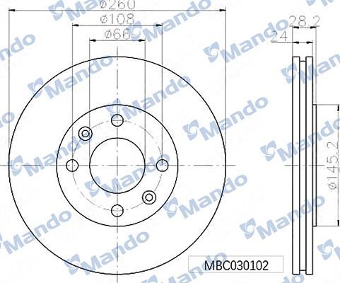Mando MBC030102 Front brake disc ventilated MBC030102: Buy near me in Poland at 2407.PL - Good price!