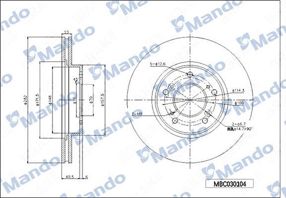 Mando MBC030104 Front brake disc ventilated MBC030104: Buy near me in Poland at 2407.PL - Good price!