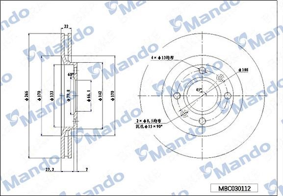 Mando MBC030112 Front brake disc ventilated MBC030112: Buy near me at 2407.PL in Poland at an Affordable price!