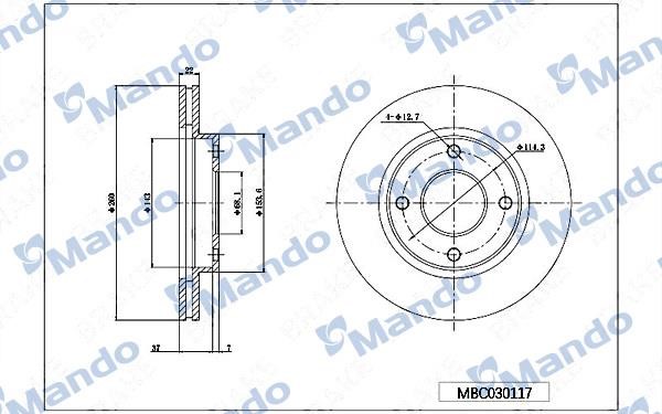 Mando MBC030117 Тормозной диск передний вентилируемый MBC030117: Отличная цена - Купить в Польше на 2407.PL!