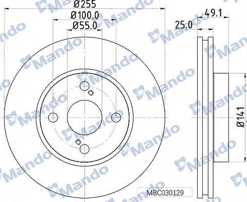 Mando MBC030129 Front brake disc ventilated MBC030129: Buy near me in Poland at 2407.PL - Good price!