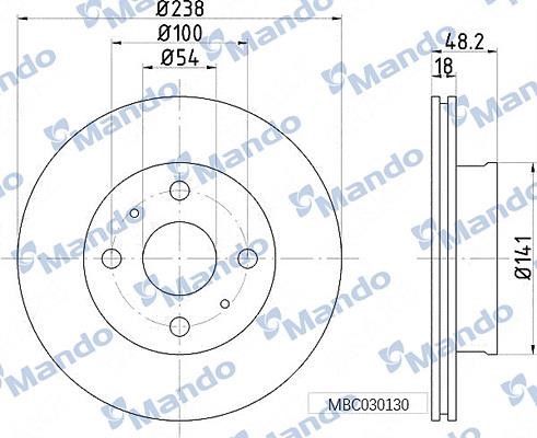Mando MBC030130 Тормозной диск передний вентилируемый MBC030130: Отличная цена - Купить в Польше на 2407.PL!