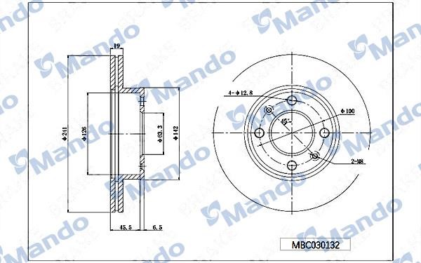 Mando MBC030132 Front brake disc ventilated MBC030132: Buy near me in Poland at 2407.PL - Good price!