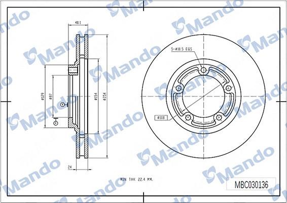 Mando MBC030136 Front brake disc ventilated MBC030136: Buy near me in Poland at 2407.PL - Good price!