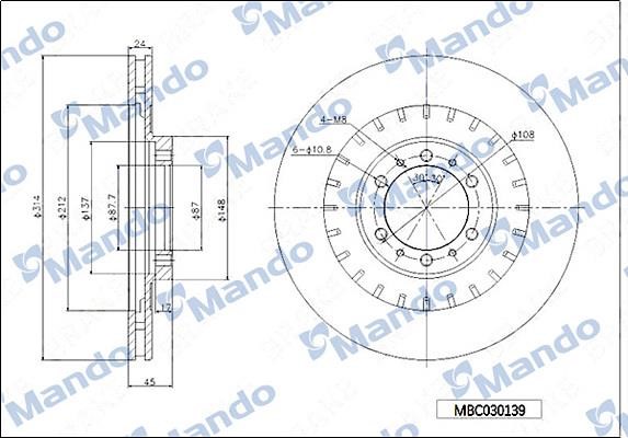 Mando MBC030139 Front brake disc ventilated MBC030139: Buy near me at 2407.PL in Poland at an Affordable price!