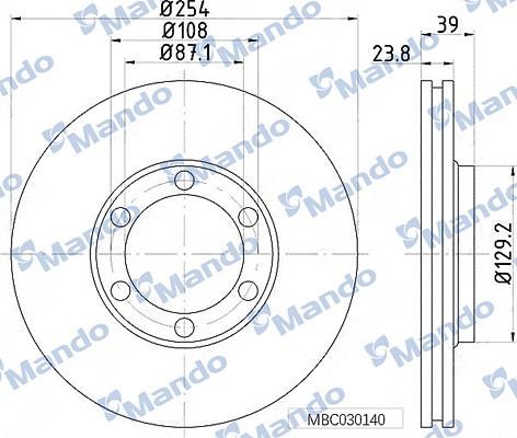 Mando MBC030140 Front brake disc ventilated MBC030140: Buy near me in Poland at 2407.PL - Good price!