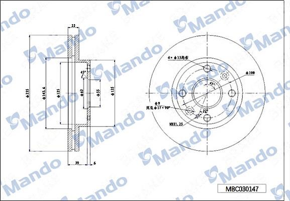 Mando MBC030147 Тормозной диск передний вентилируемый MBC030147: Отличная цена - Купить в Польше на 2407.PL!