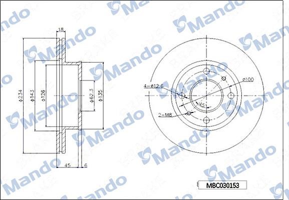 Mando MBC030153 Тормозной диск передний вентилируемый MBC030153: Отличная цена - Купить в Польше на 2407.PL!