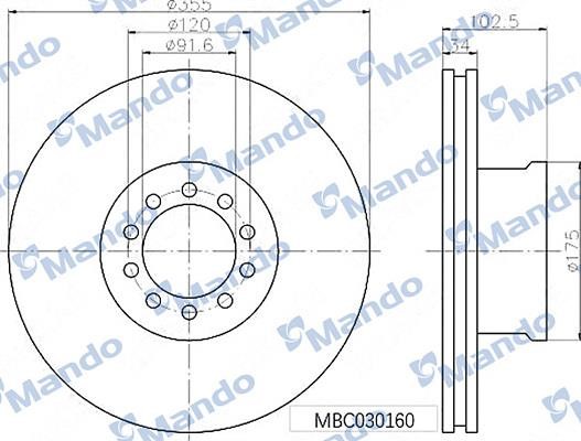 Mando MBC030160 Front brake disc ventilated MBC030160: Buy near me in Poland at 2407.PL - Good price!