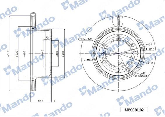 Mando MBC030182 Rear ventilated brake disc MBC030182: Buy near me in Poland at 2407.PL - Good price!