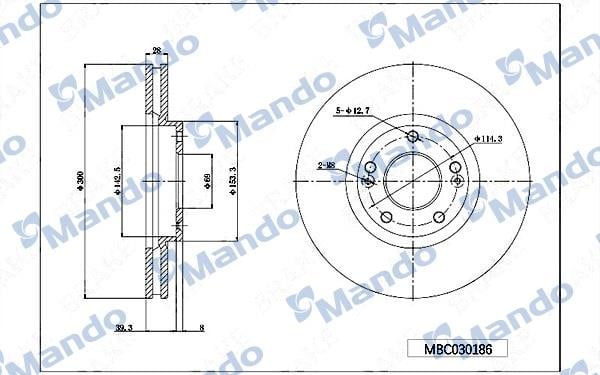 Mando MBC030186 Front brake disc ventilated MBC030186: Buy near me in Poland at 2407.PL - Good price!