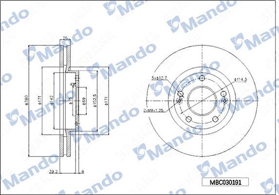Mando MBC030191 Тормозной диск передний вентилируемый MBC030191: Отличная цена - Купить в Польше на 2407.PL!