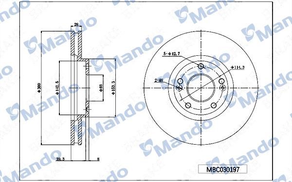 Mando MBC030197 Front brake disc ventilated MBC030197: Buy near me in Poland at 2407.PL - Good price!