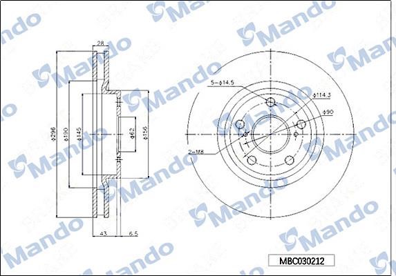 Mando MBC030212 Тормозной диск передний вентилируемый MBC030212: Купить в Польше - Отличная цена на 2407.PL!